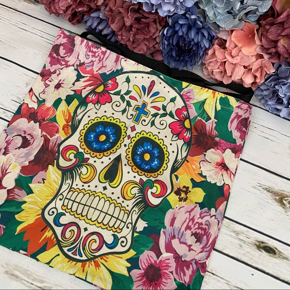 Eco-Friendly Colorful Sugar Skull Folding Tote Bag - Picture 3 of 14